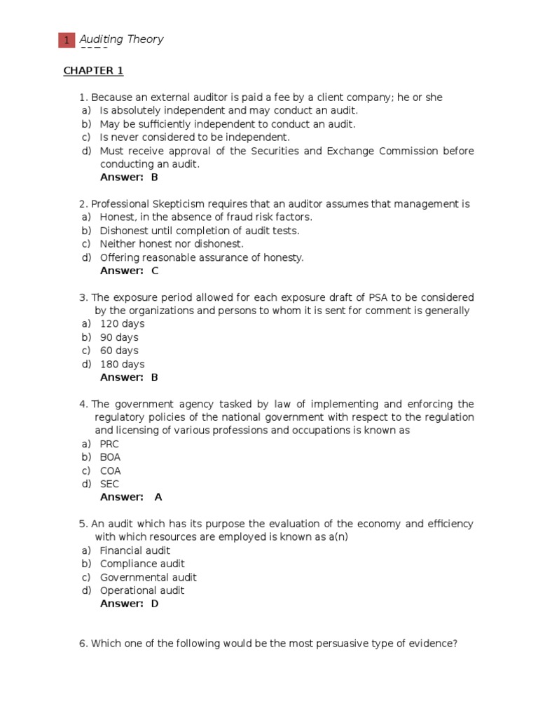 Auditing Theory: Key Concepts and Questions | PDF | Financial Audit | Audit