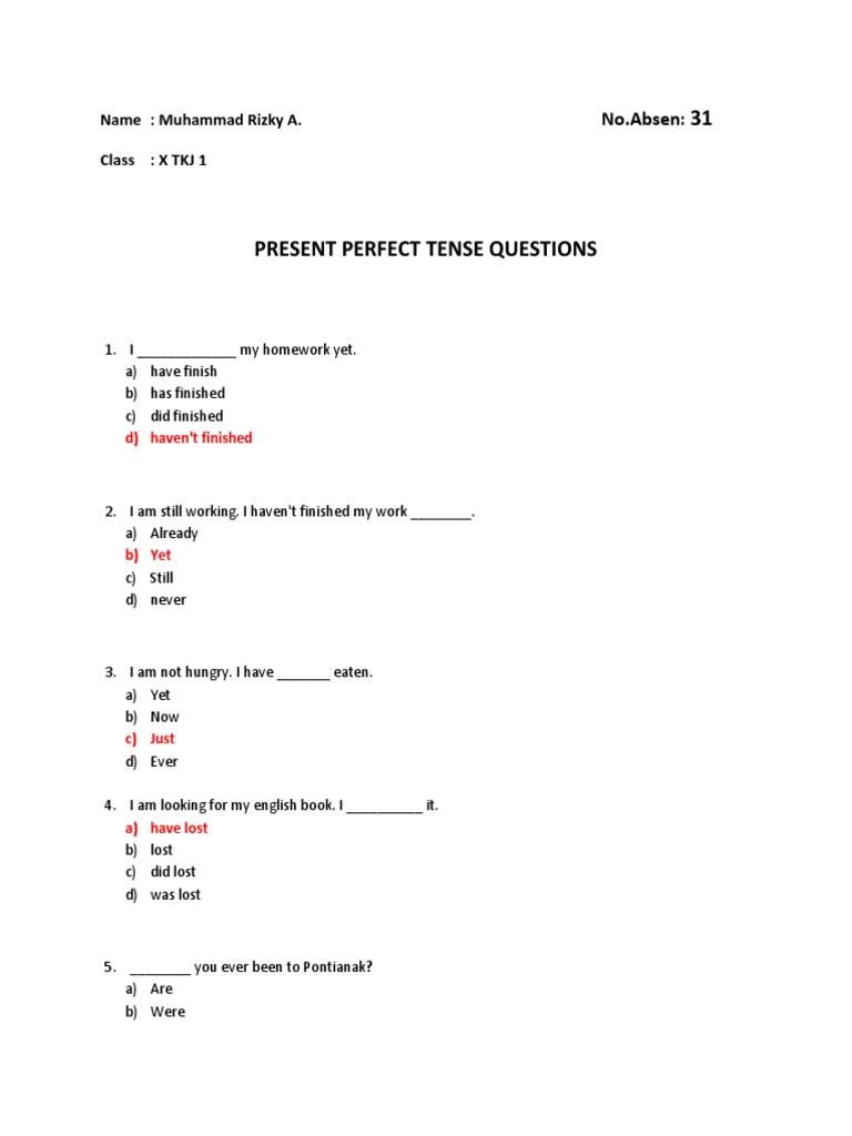 Perfect and Past Tense Exercises | PDF | Grammar | Language Mechanics