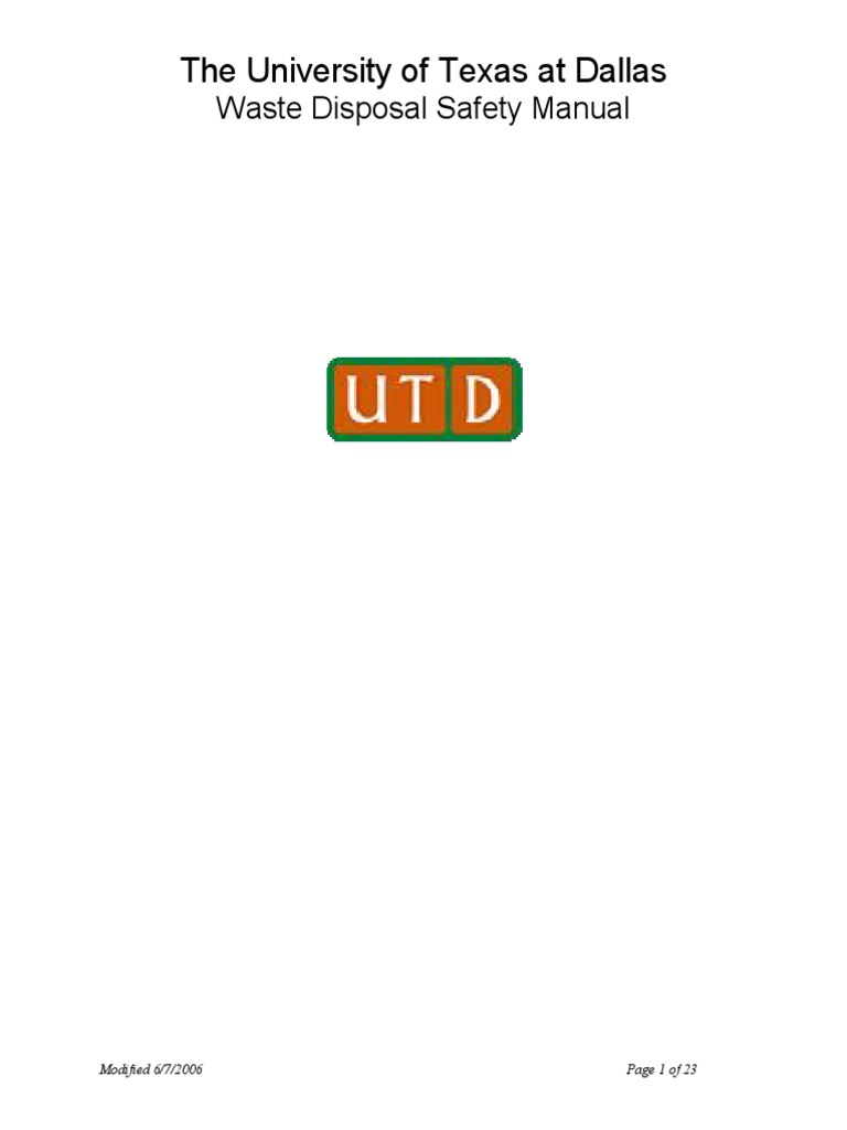 The University of Texas at Dallas Waste Disposal Safety Manual PDF