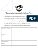 The Amazing Race Liability Release Form