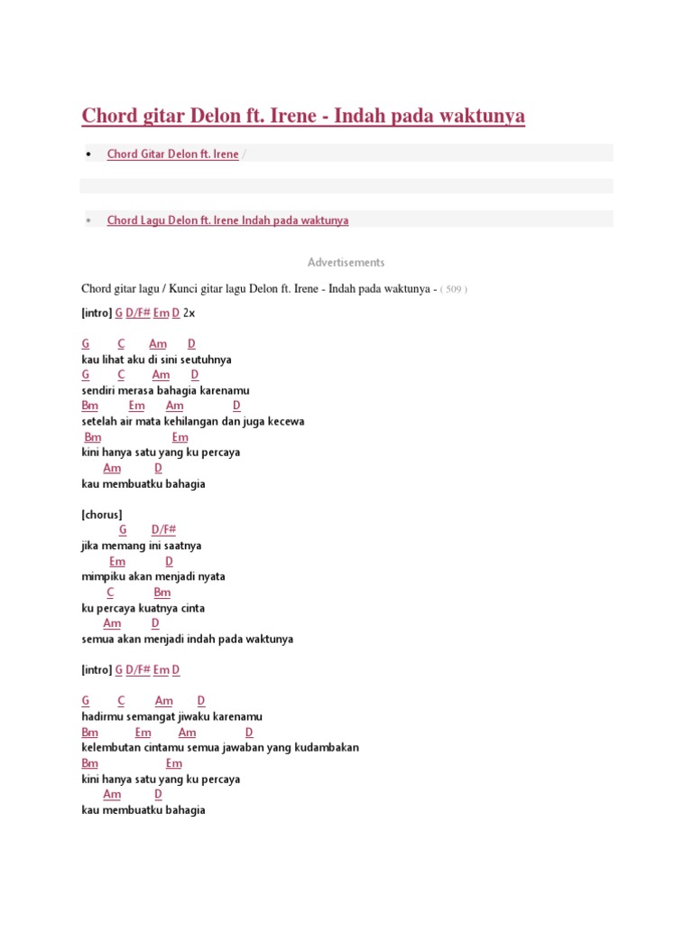 Chord Lagu Indah Pada Waktunya Chord Walls