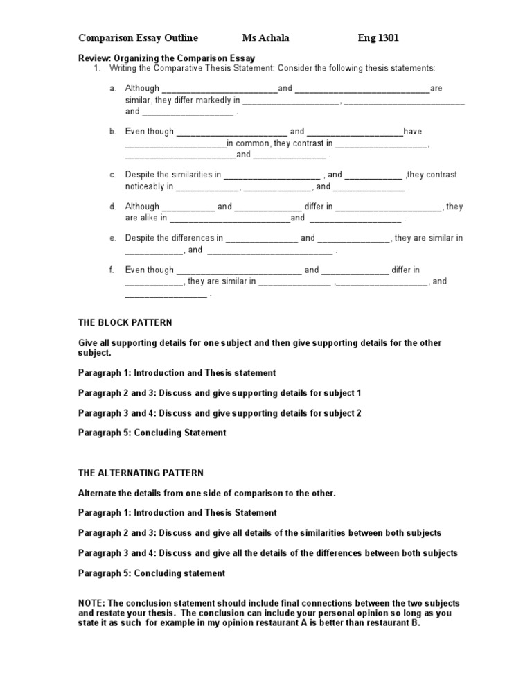 Comparison essay outline pdf image
