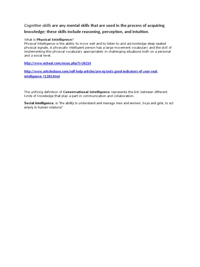 Understanding Cognitive and Physical Intelligence | PDF | Career ...