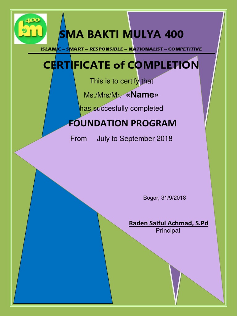 Completion Certificate for Foundation Program | PDF