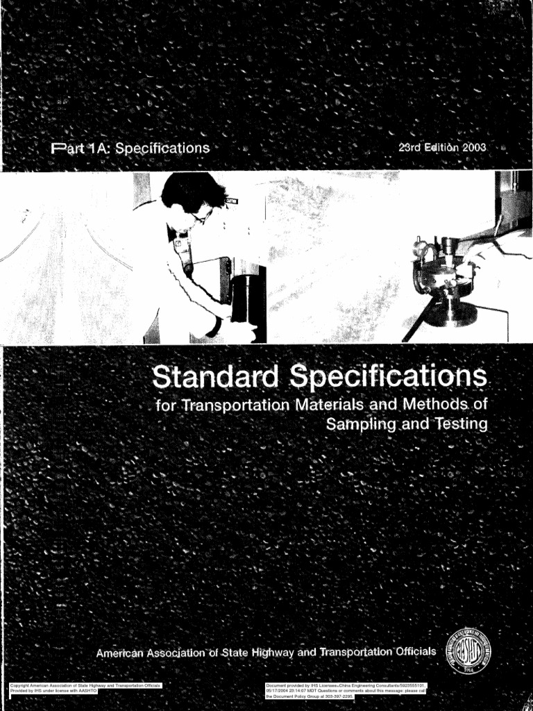 Aashto Standard Specification For Transportation Materials and Method