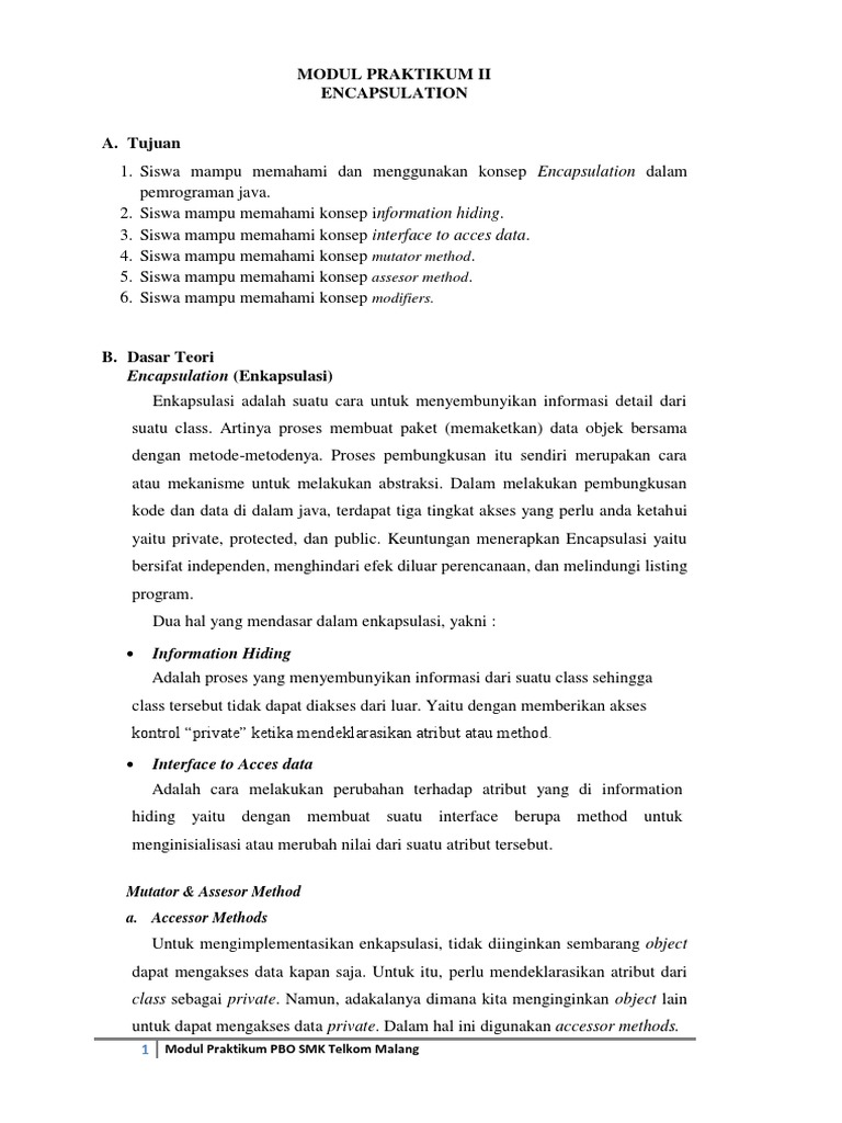 Memahami Konsep Encapsulation dalam Java | PDF