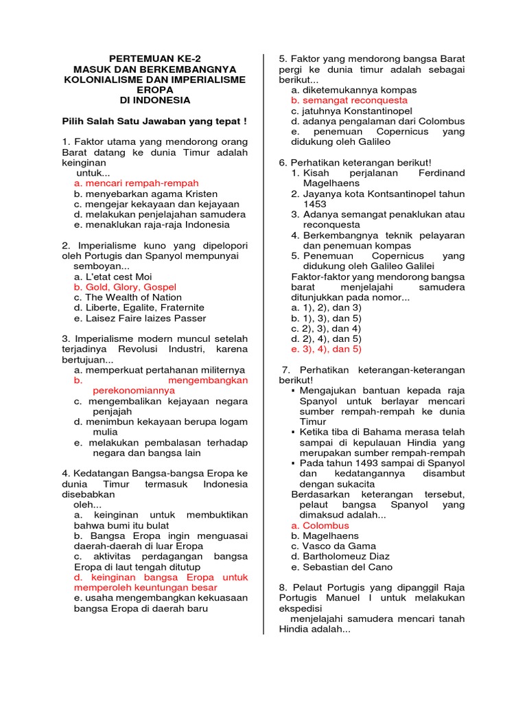 Contoh Soal Pilihan Ganda Dan Jawaban Tentang Imperialisme