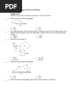 Worksheet: Pythagorean Theorem Problems: Multiple Choice