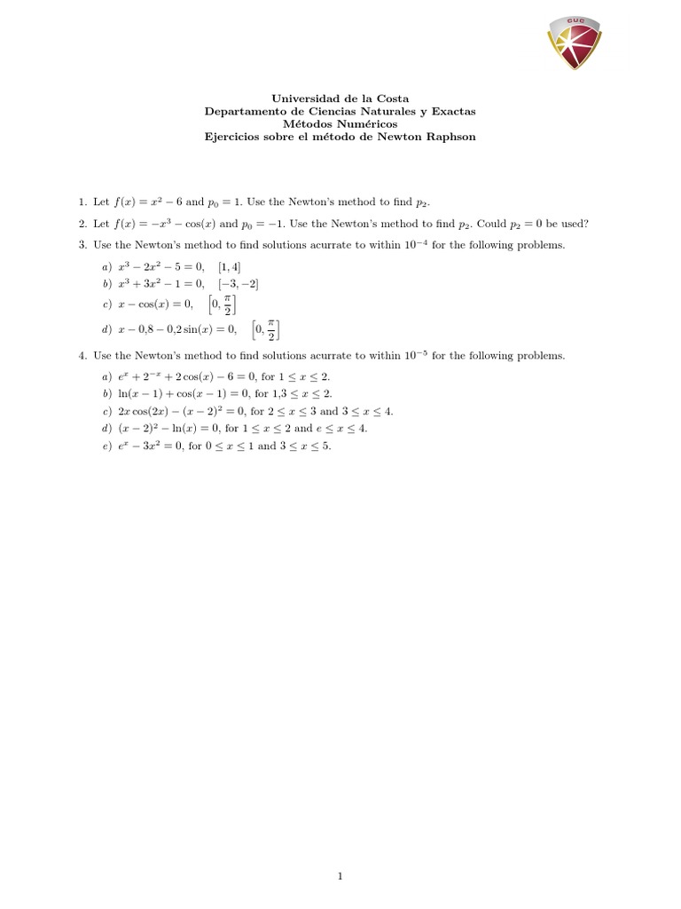 Newton-Raphson Method Exercises | PDF