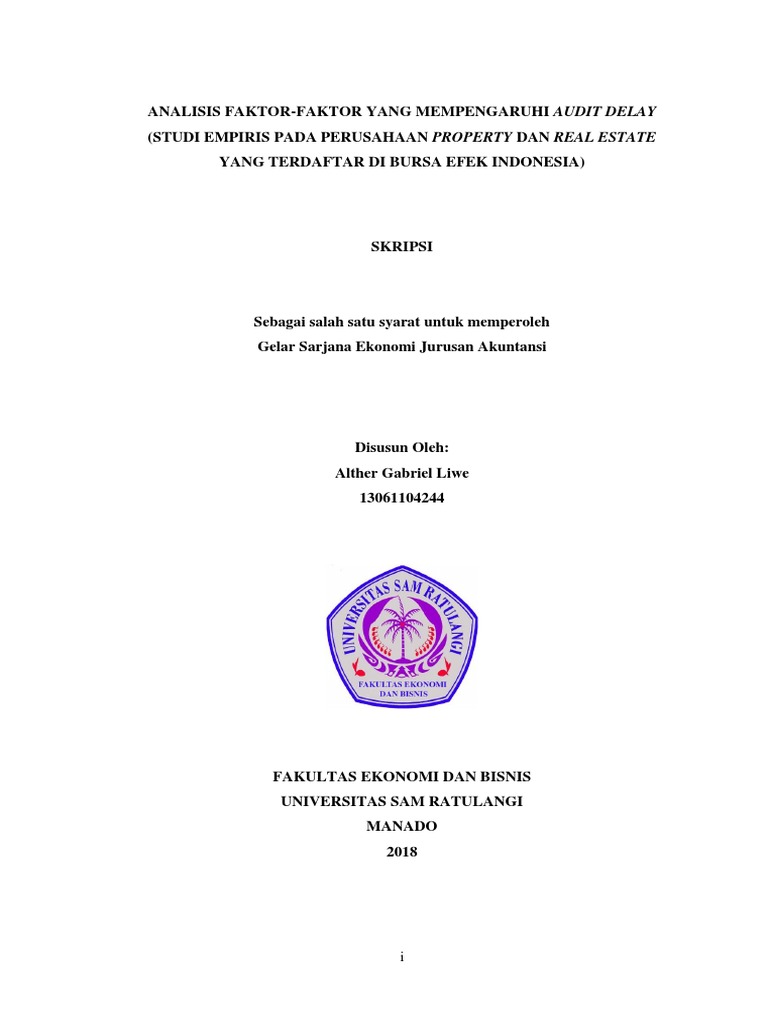Alther Liwe Skripsi Analisi Faktor Faktor Yang Mempengaruhi Audit Delay