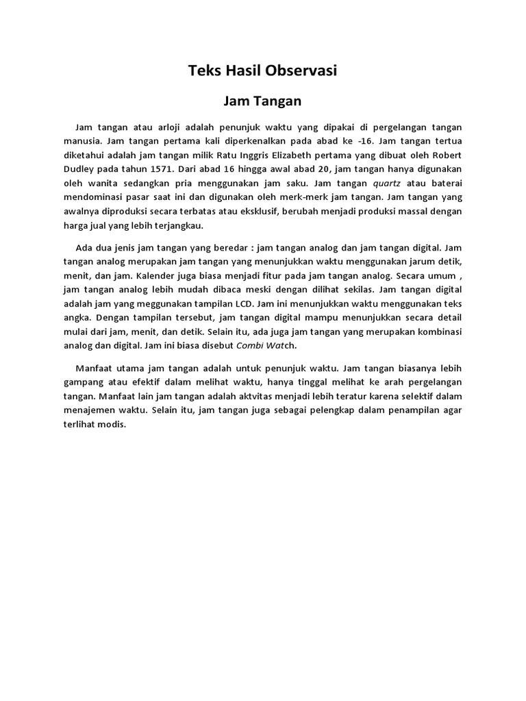 Contoh Teks Laporan Hasil Observasi Tentang Jam Dinding - Berkas Soalku