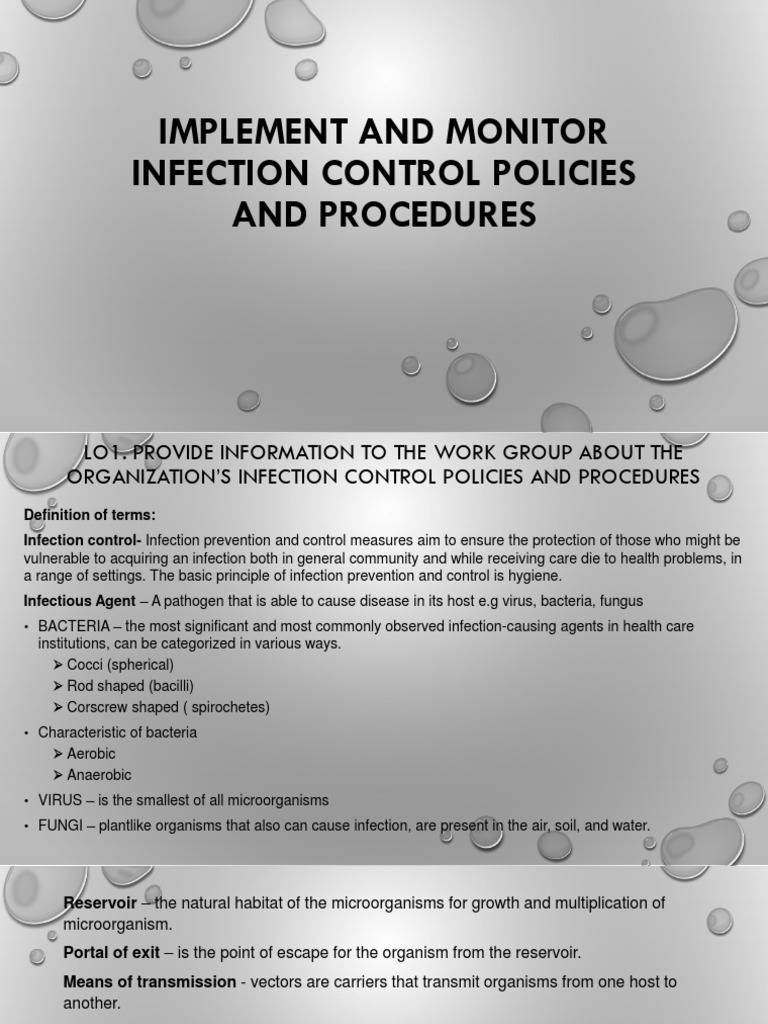 Implement And Monitor Infection Control Policies And Procedures