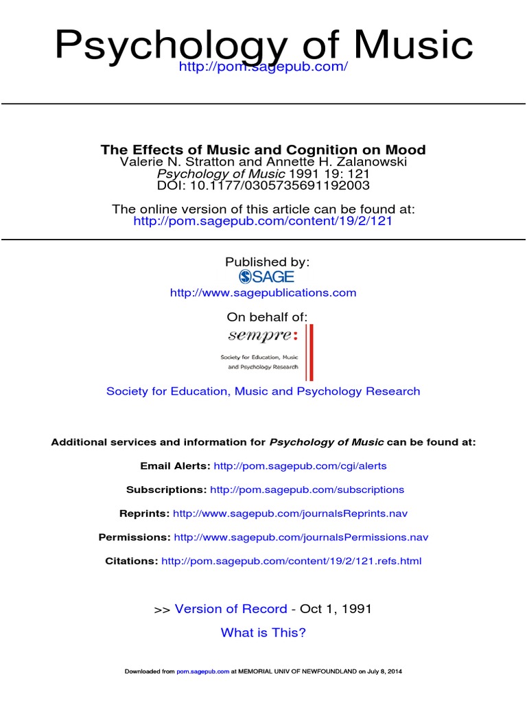 Psychology of Music: The Effects of Music and Cognition On Mood | PDF