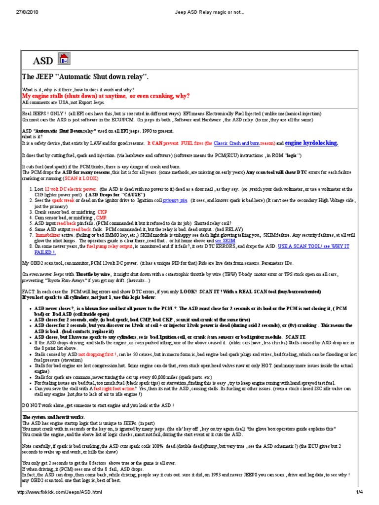 The JEEP "Automatic Shut Down Relay". My Engine Stalls (Shuts Down) at
