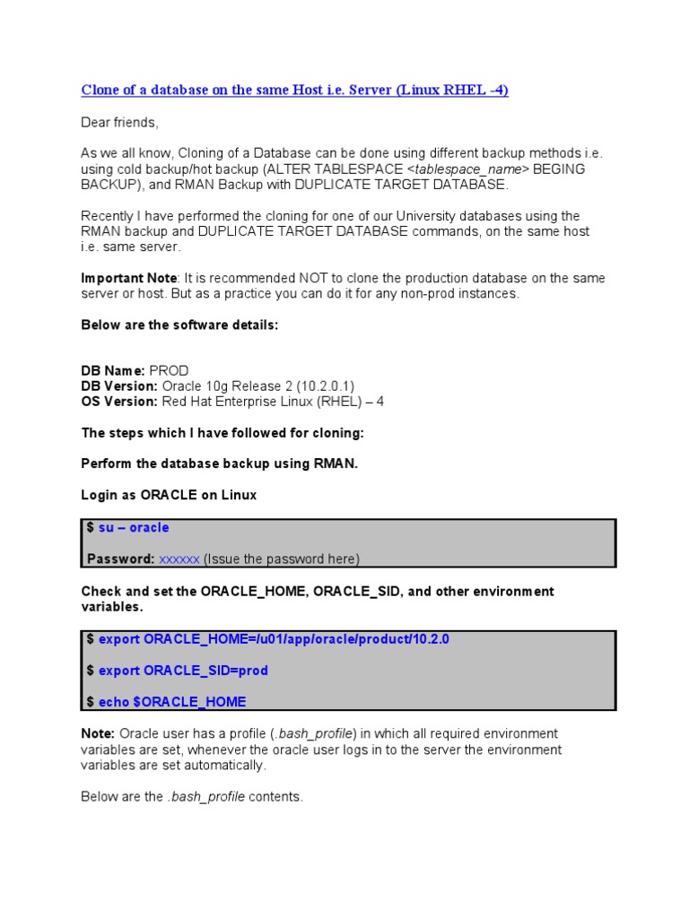 Cloning Oracle Database on Same Server | PDF | Oracle Database | Data ...