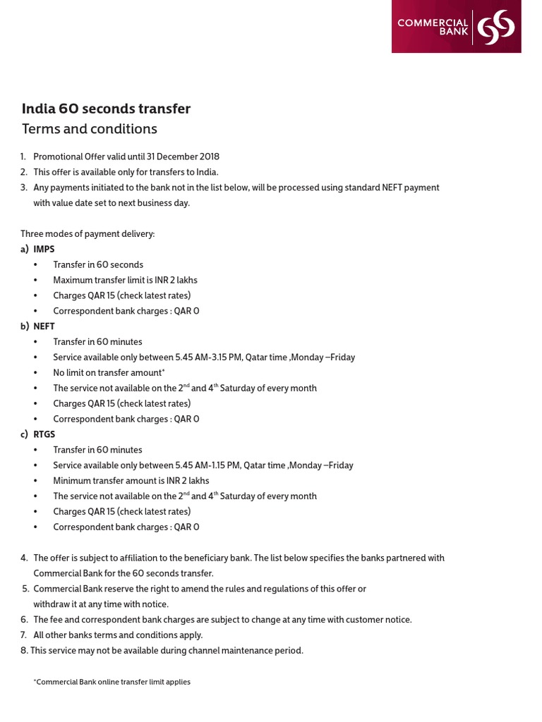Transfer Options for Indian Banks | PDF