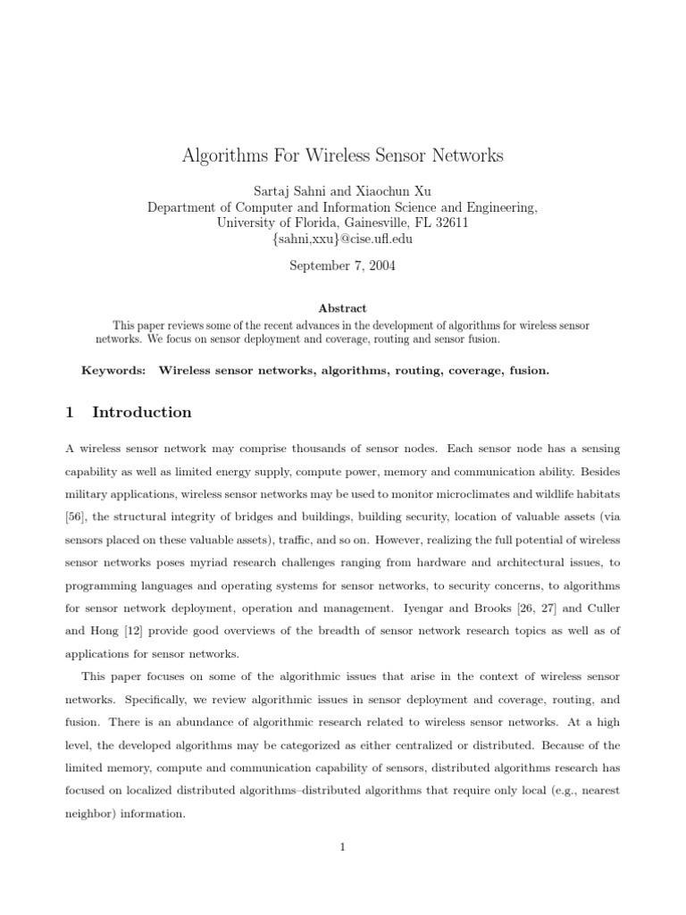 Algorithms For Wireless Sensor Networks | PDF | Routing | Wireless ...