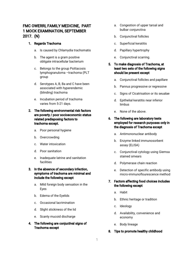 Family Medicine Mock Exam 2017 | PDF
