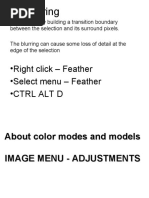 Feathering: - Right Click - Feather - Select Menu - Feather - CTRL Alt D