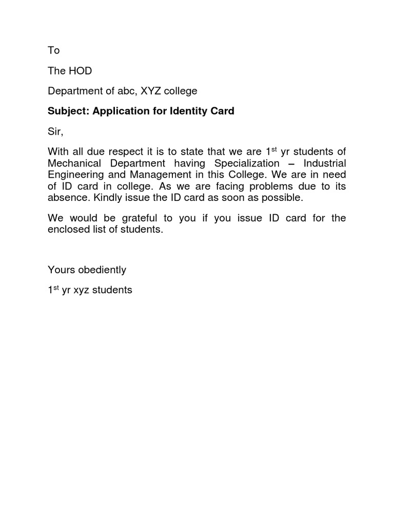 Request Letter Format For New Employee ID Card, 55 OFF