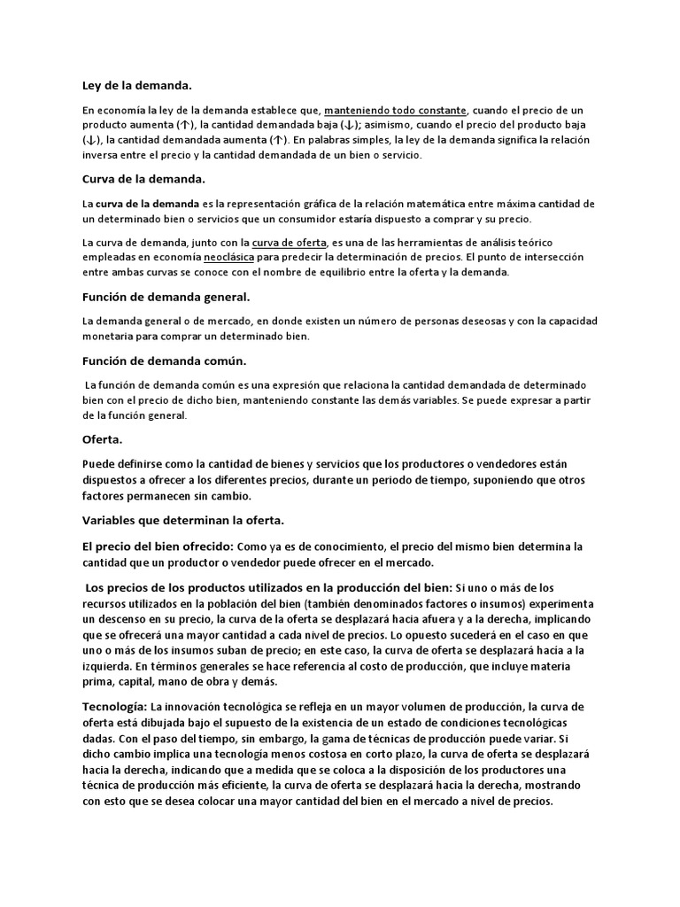 Ley de la demanda y oferta en economía | PDF | Curva de demanda ...