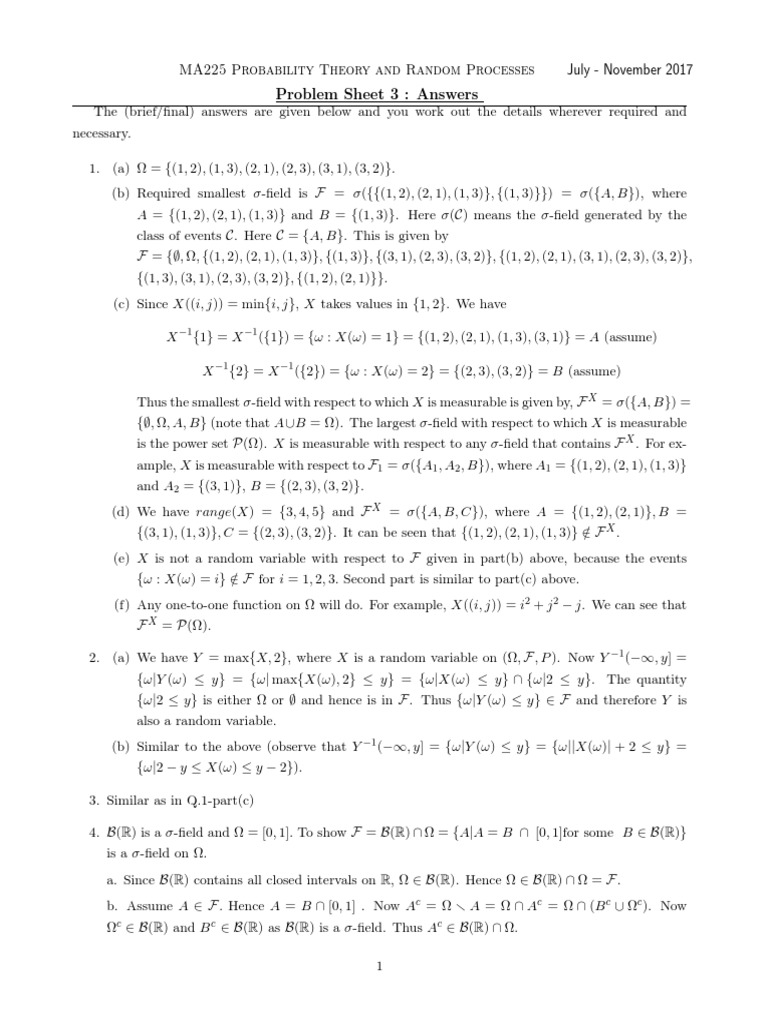 Problem Sheet 3: Answers | PDF | Random Variable | Probability Theory