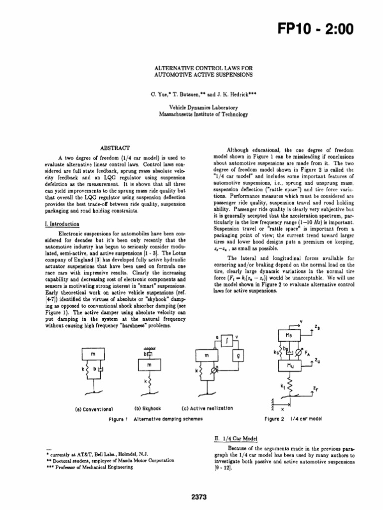 Active Suspension Control Laws Analysis | PDF | Suspension (Vehicle ...