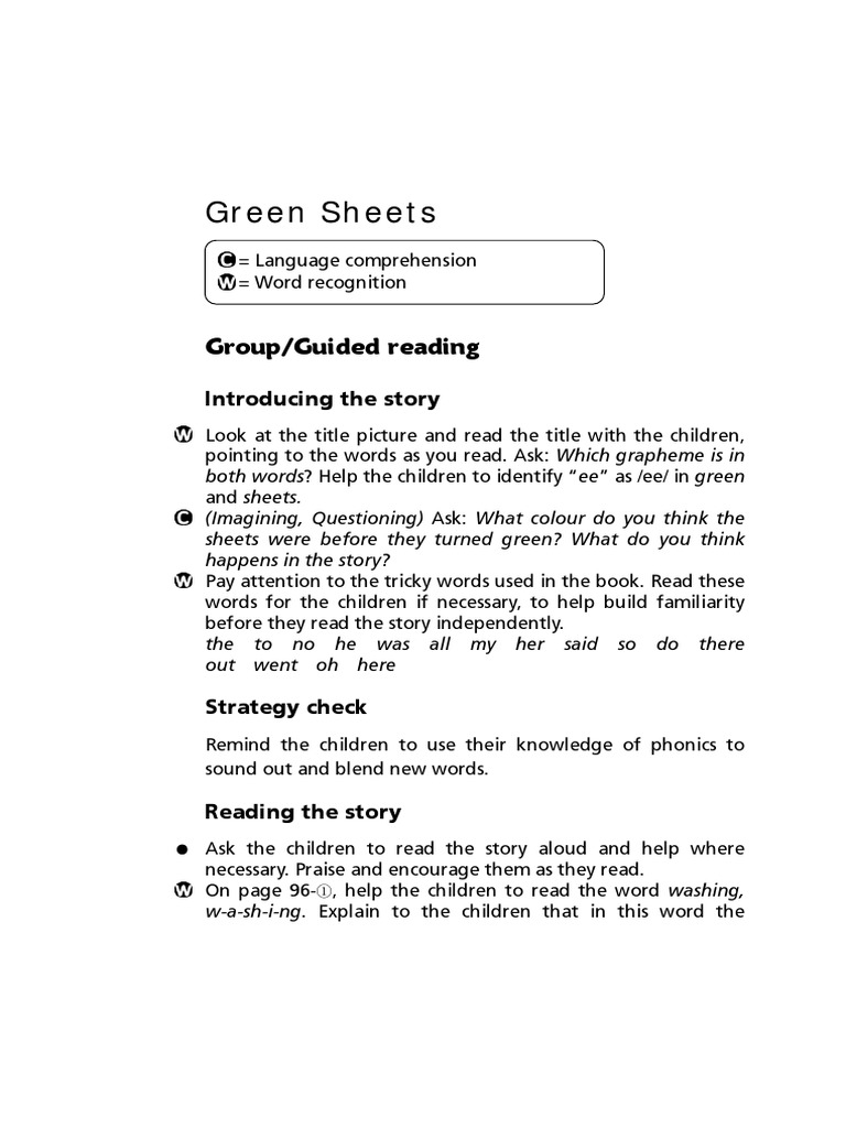 Green Sheets Group/Guided Reading PDF Reading Comprehension