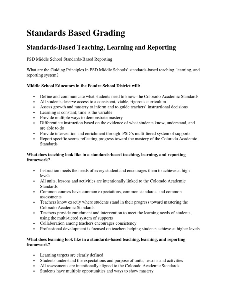 Standards Based Grading PDF Educational Assessment Teachers