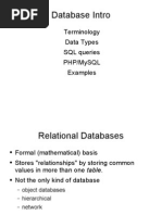 Terminology Data Types SQL Queries PHPMySQL Examples