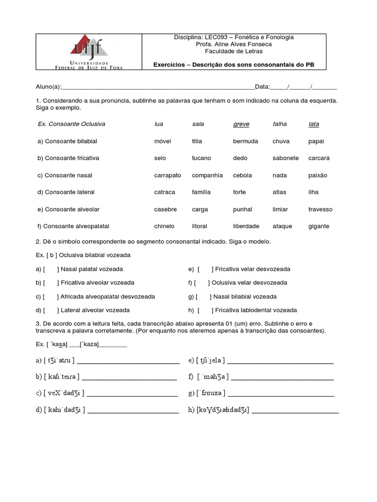 Exercícios de fonética e fonologia do português brasileiro: transcrição ...