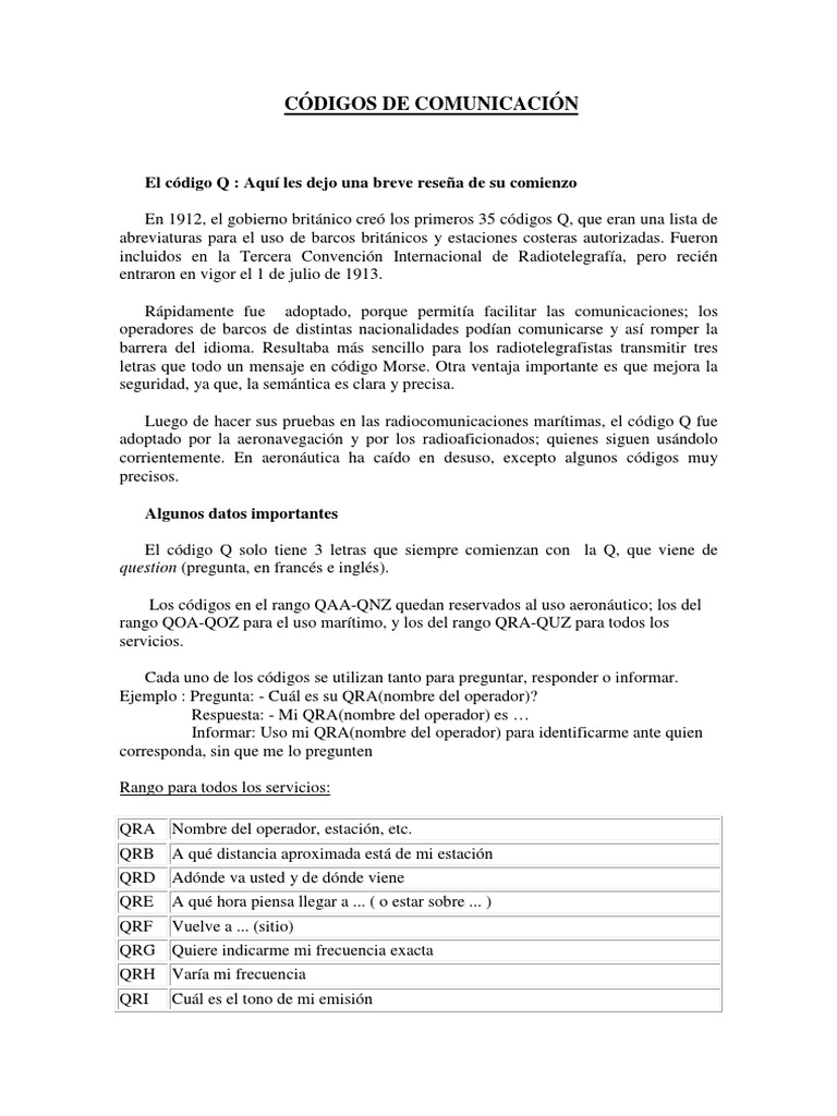 Códigos Q en Comunicaciones Radiofónicas | PDF | Reglas de vuelo por ...