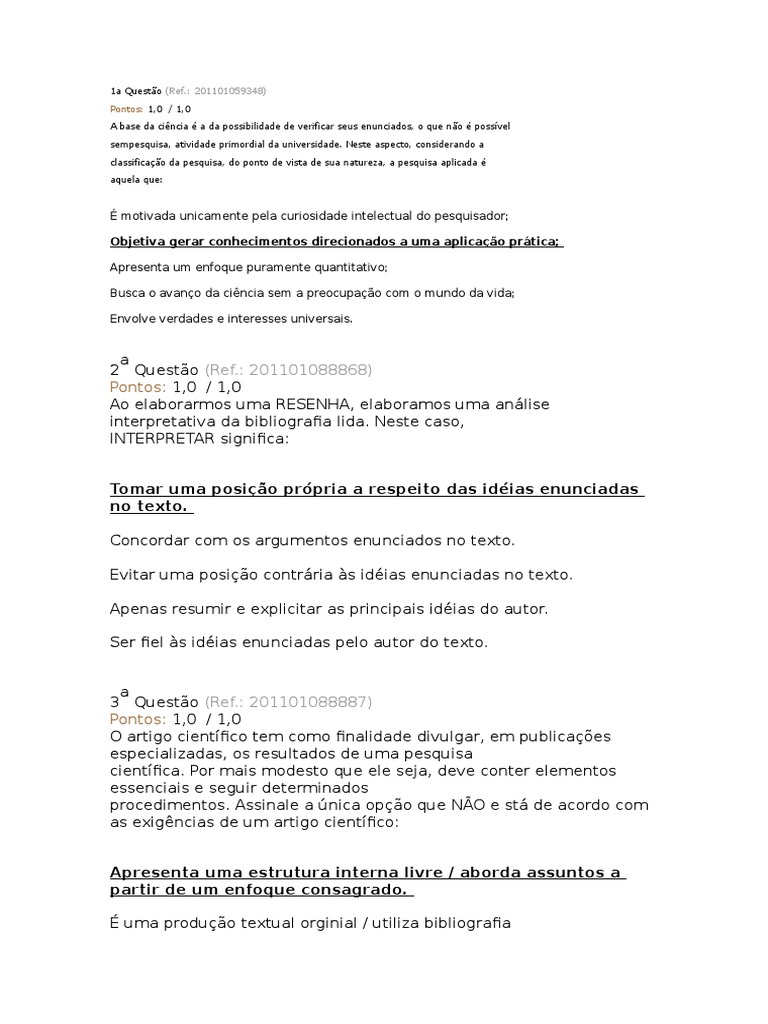 Prova De Metodologia Da Pesquisa Científica Com Gabarito