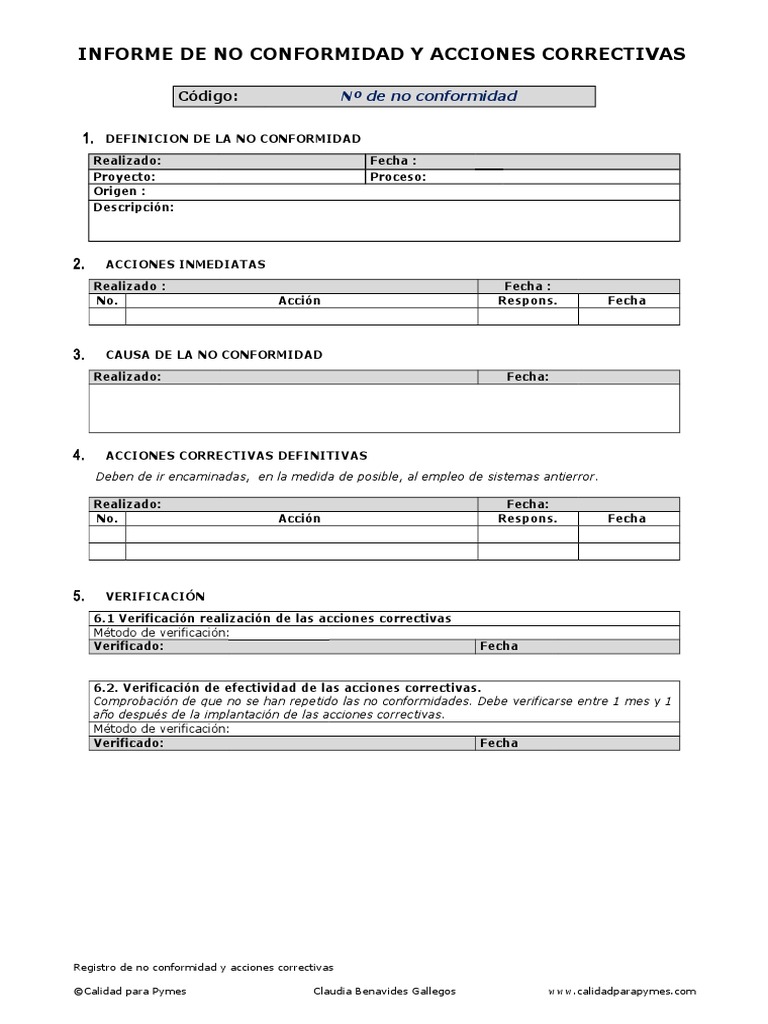 Formato de No Conformidad y Acciones Correctivas | PDF