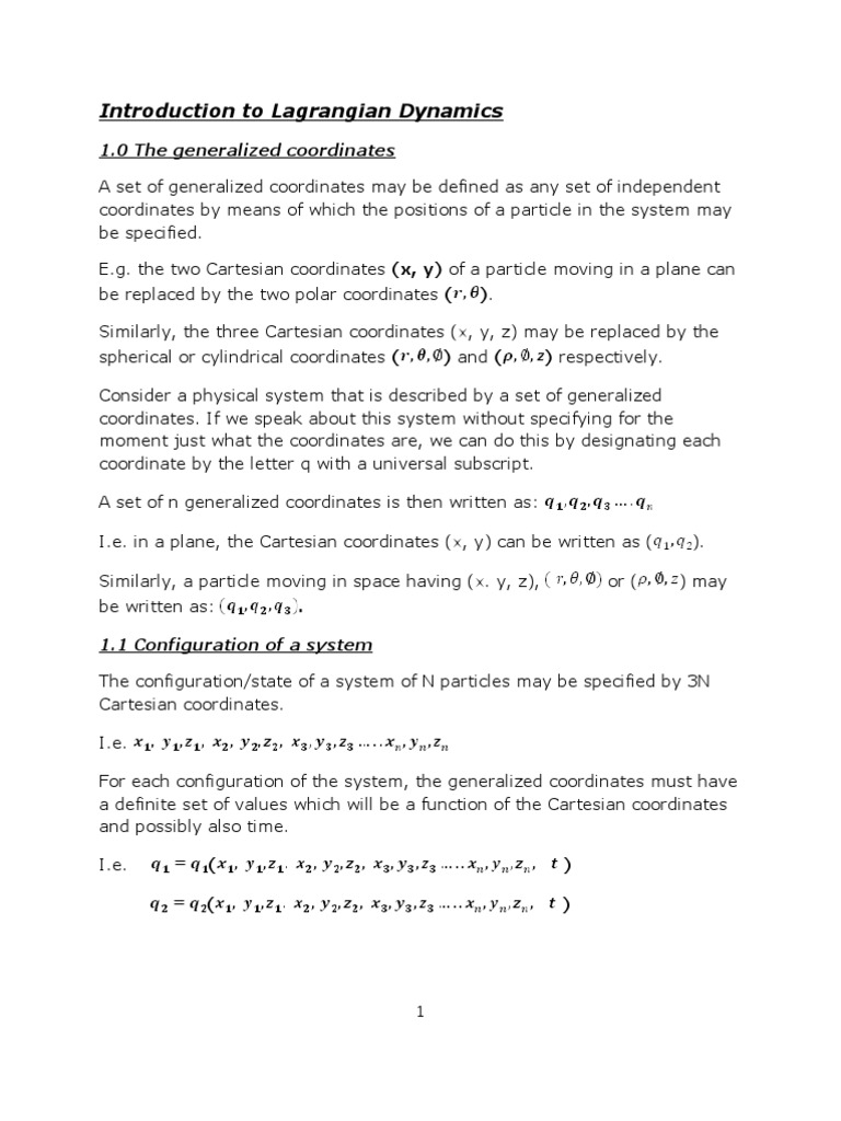 Lagrangian Dynamics Overview | PDF | Lagrangian Mechanics | Momentum