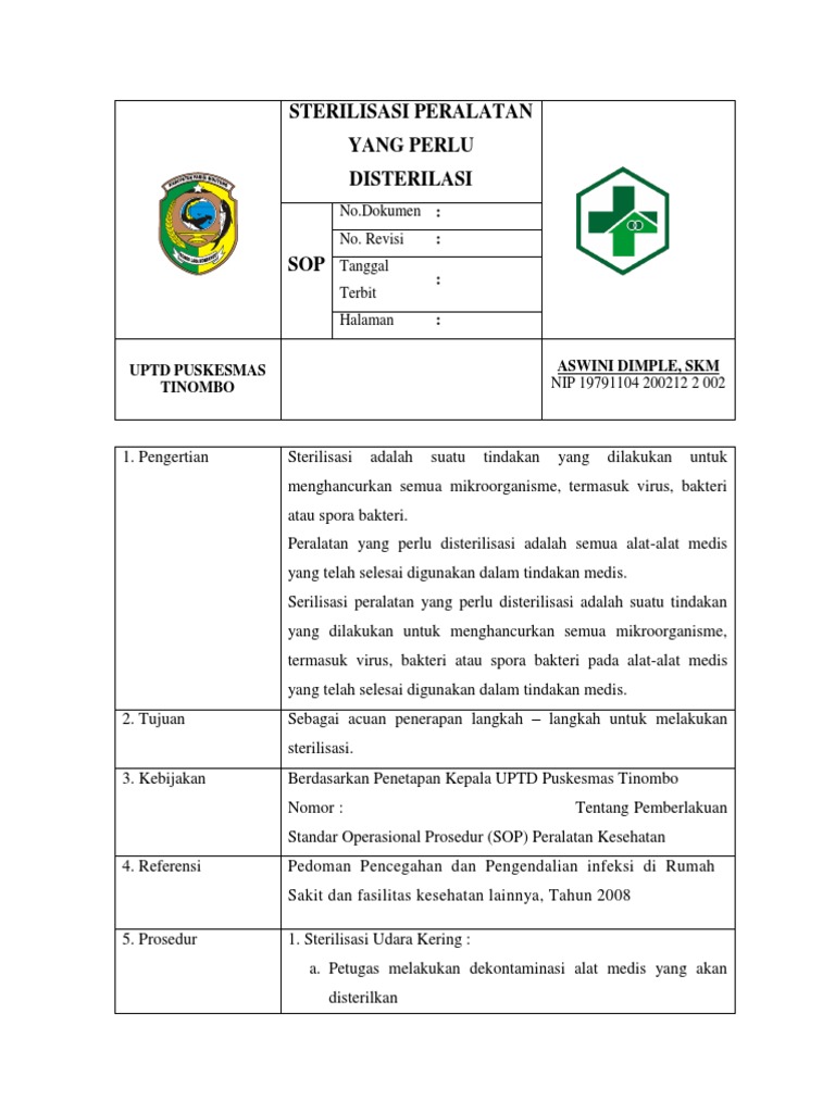 Sop Sterilisasi Peralatan Yang Perlu Disterilasi