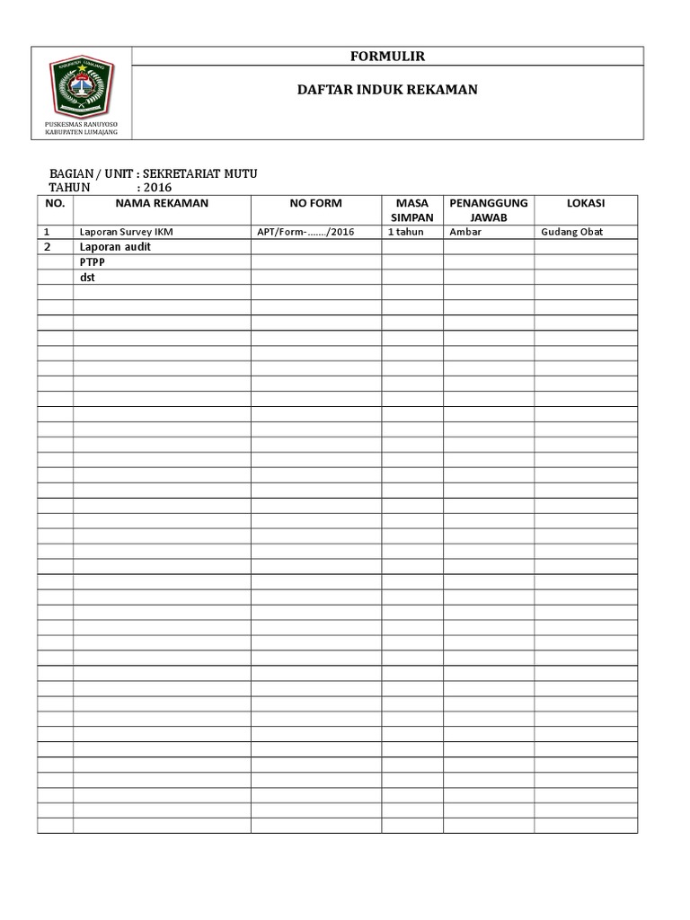 08- Formulir Daftar Induk Rekaman