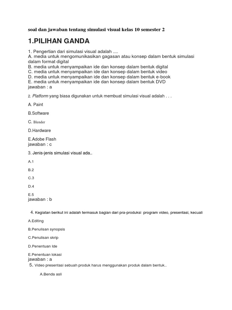 Soal Dan Jawaban Tentang Simulasi Visual Kelas 10 Semester 2