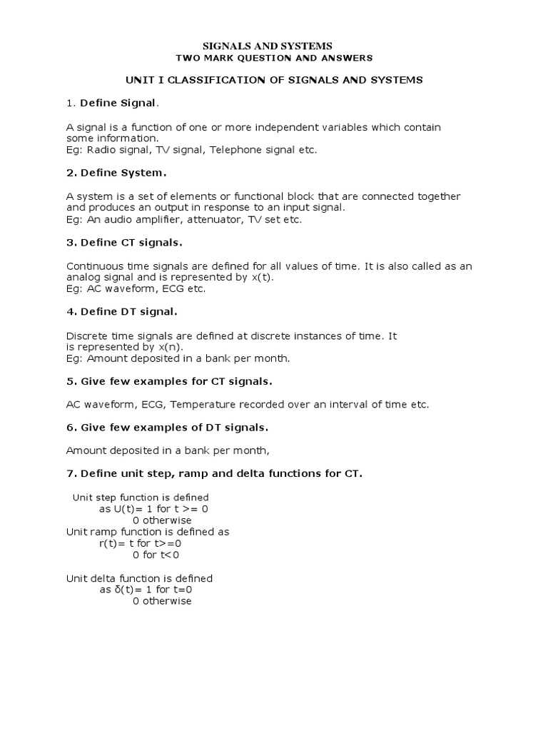 Signals and Systems: Key Questions & Answers | PDF | Discrete Fourier ...
