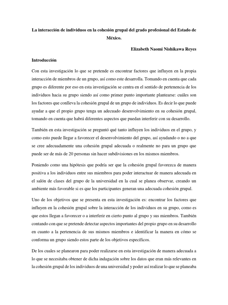 Factores de cohesión grupal en universidades | PDF | Cohesión grupal ...