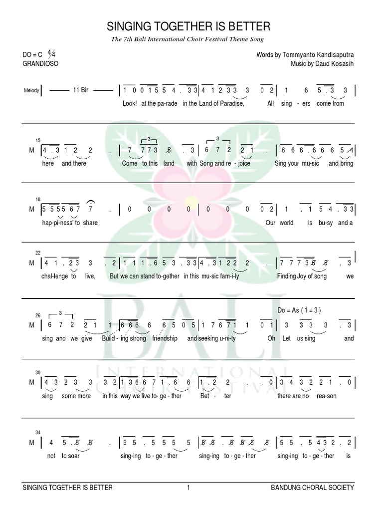 (NUMBER SCORE MELODY) Singing Together Is Better PDF | PDF | Classical ...
