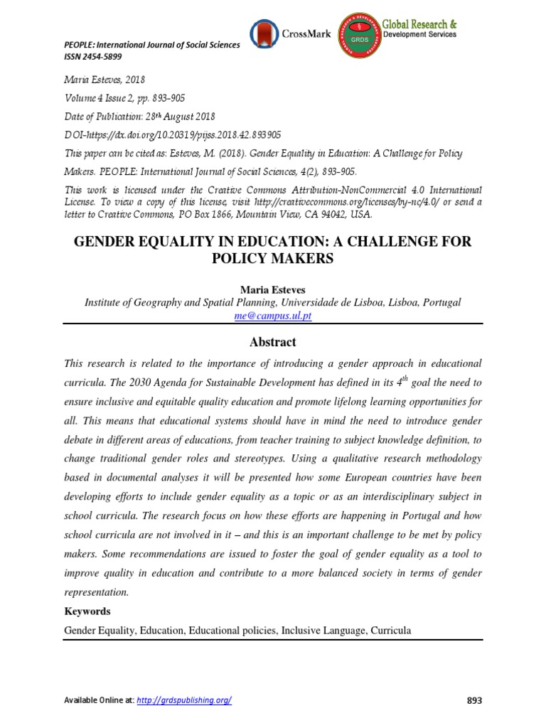 Gender Equality in Education: A Challenge For Policy Makers | PDF ...