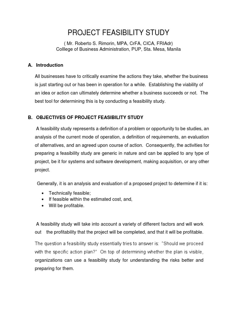 Feasibility Study Guide for Projects | PDF | Feasibility Study | Business