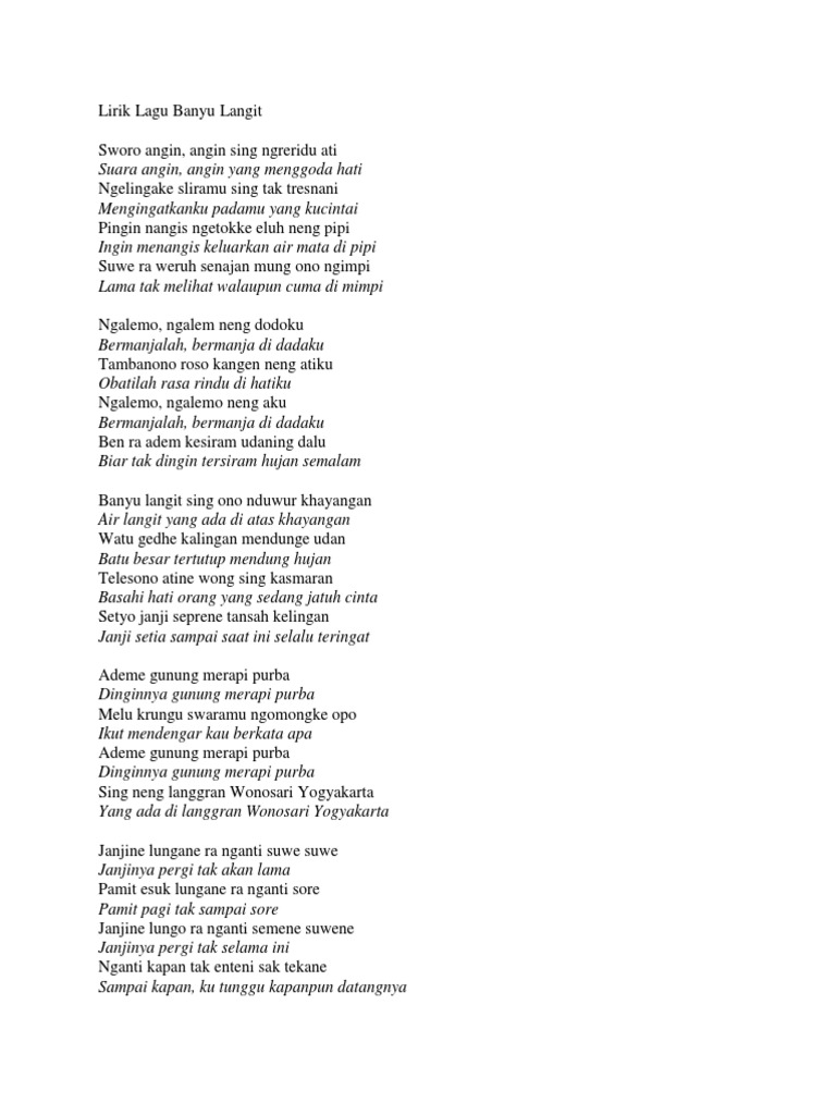 Lirik Lagu Banyu Langit