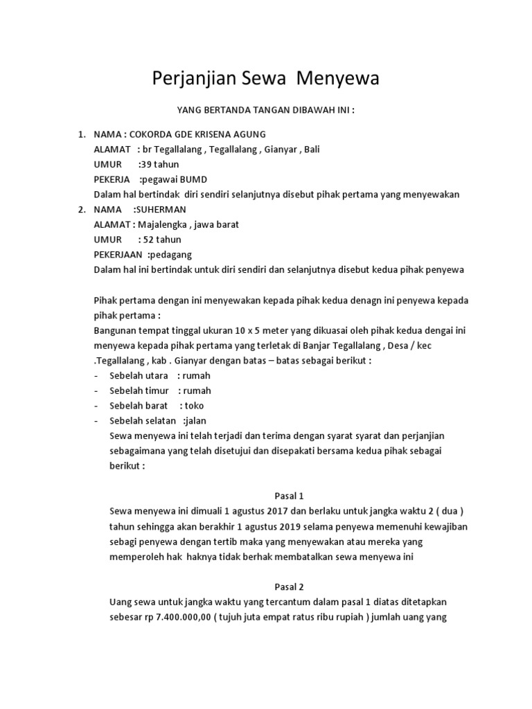 Perjanjian Sewa Menyewa PDF