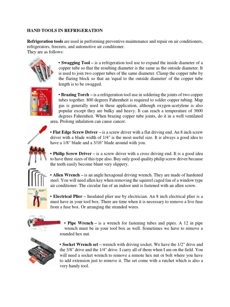Essential Tools for Refrigeration Maintenance | PDF | Screw ...