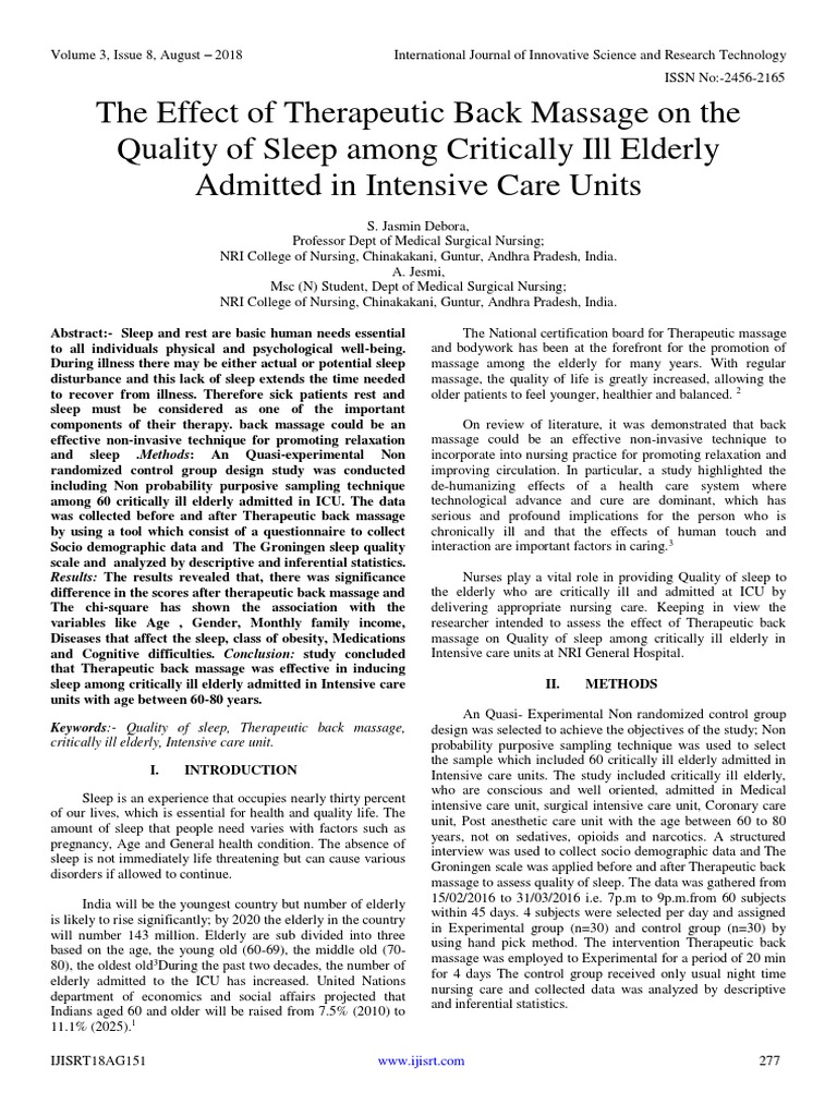 The Effect of Therapeutic Back Massage On The Quality of Sleep Among