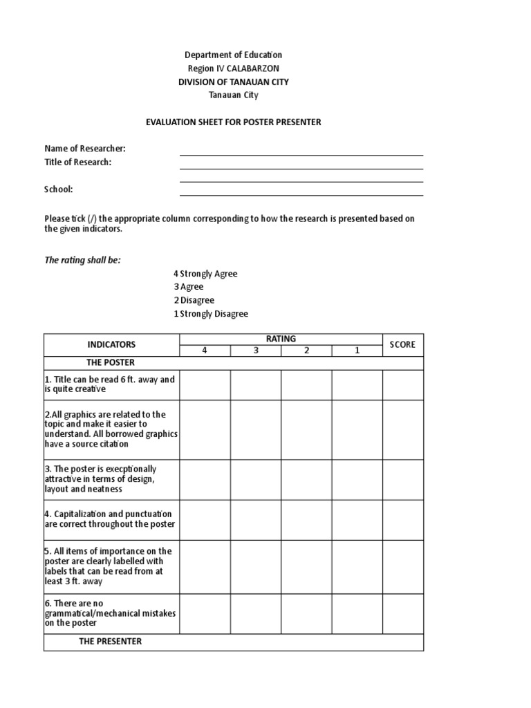 Poster Presentation Evaluation Sheet | PDF