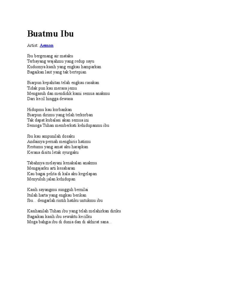 Lirik Lagu - Buatmu Ibu | PDF