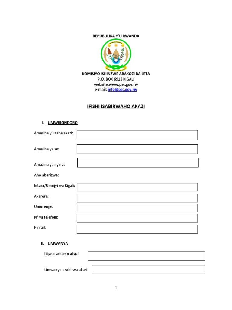 Ifishi Isaba Akazi mu Kinyarwanda | PDF
